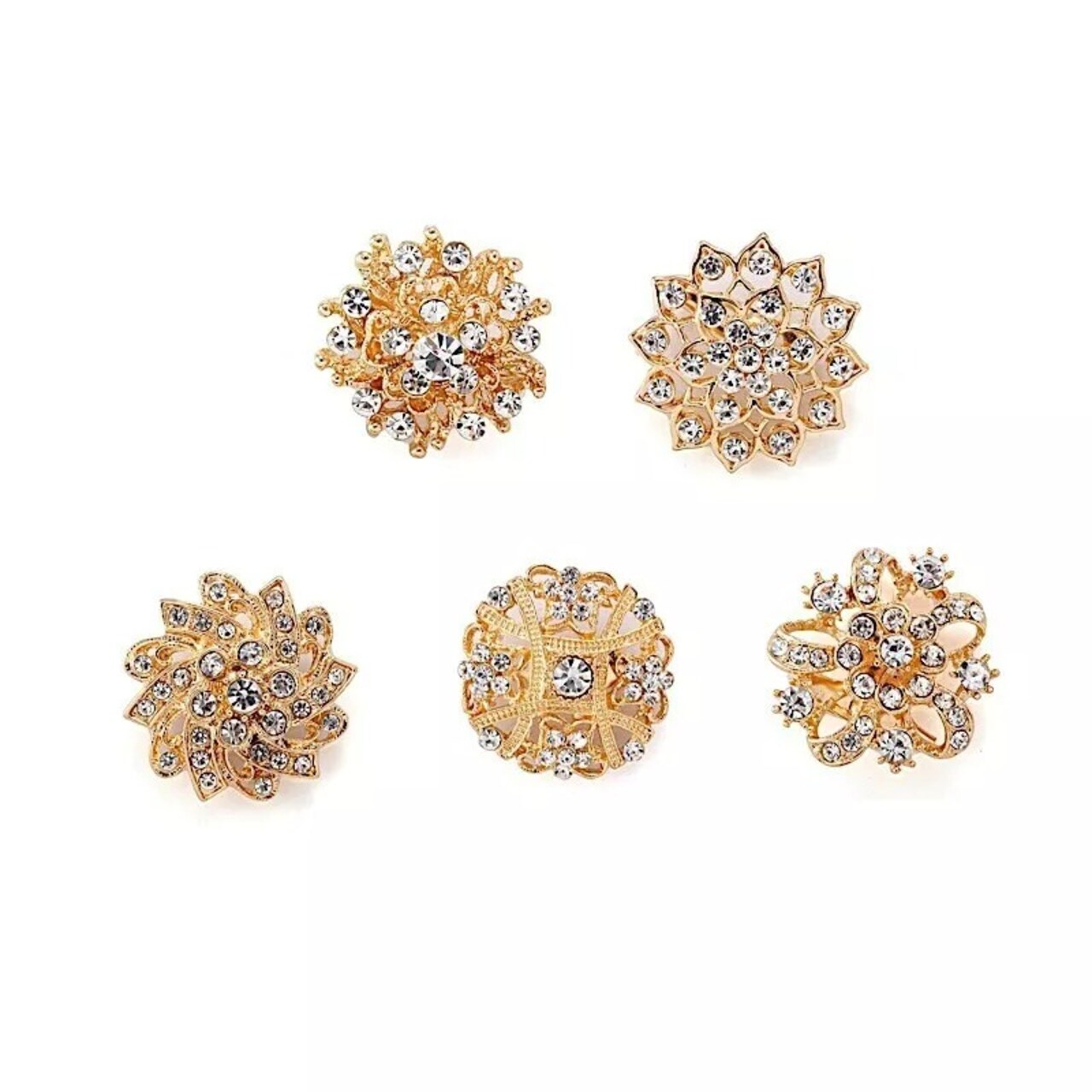 20 pcs Gold Metal Assorted Brooches Floral Pins Rhinestones Wedding Decorations